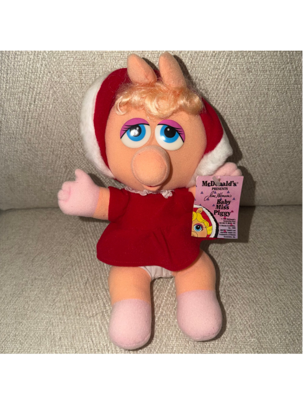 NOS Vintage Baby Miss Piggy Christmas Plush Toy Stuffed Animal 1987 Henson